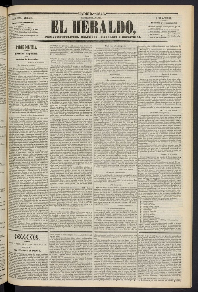 Miniatura de El heraldo, periódico de la tarde del 6 de octubre de 1843