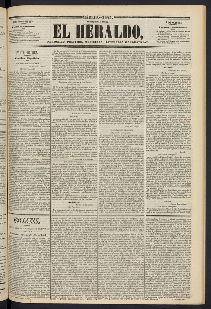Miniatura de El heraldo, periódico de la tarde del 7 de octubre de 1843
