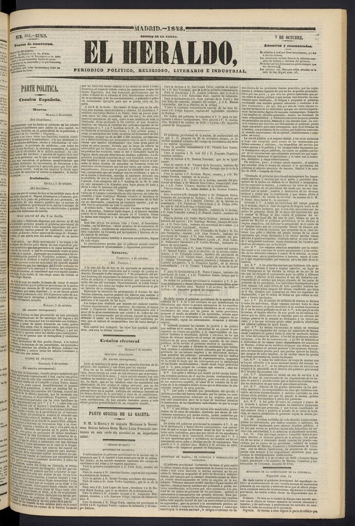 Miniatura de El heraldo, periódico de la tarde del 9 de octubre de 1843