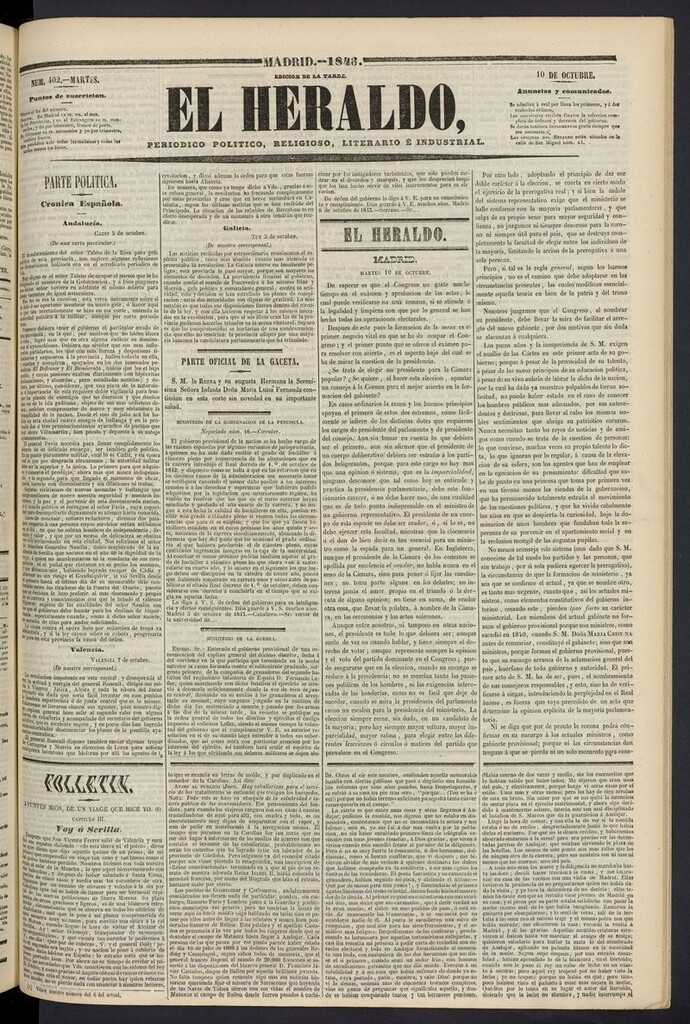 Miniatura de El heraldo, periódico de la tarde del 10 de octubre de 1843