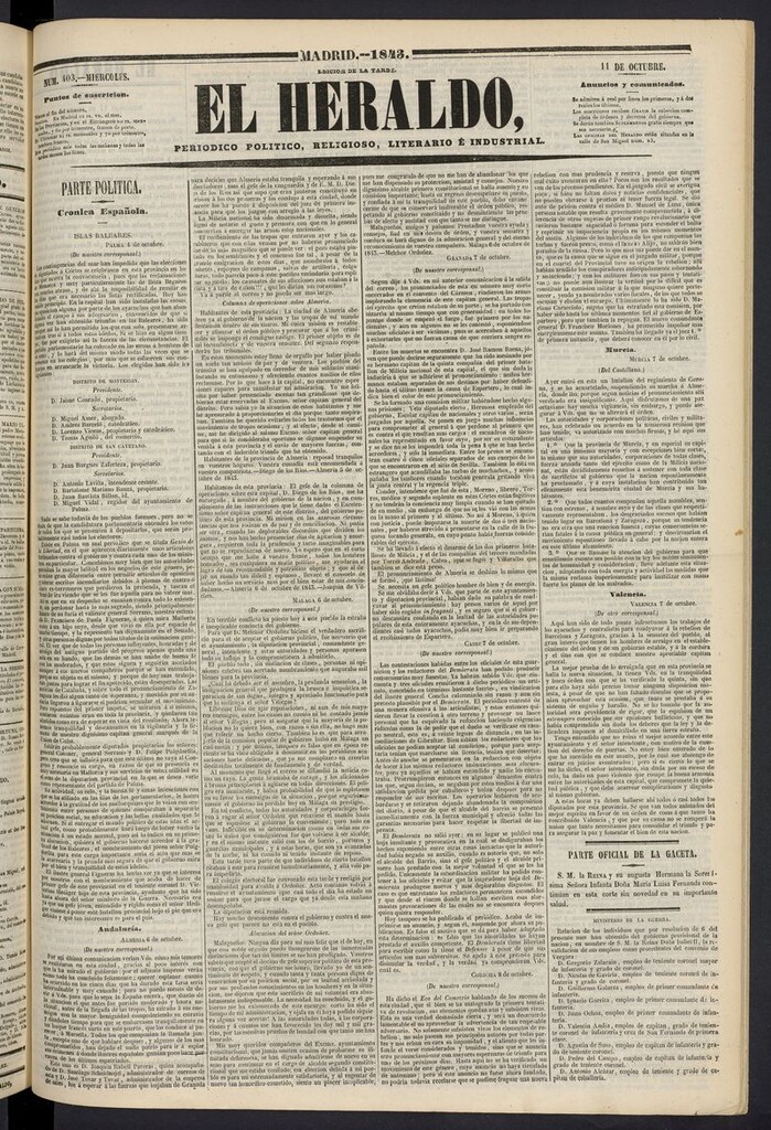 Miniatura de El heraldo, periódico de la tarde del 11 de octubre de 1843
