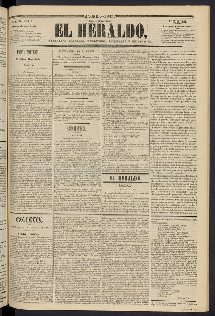 Miniatura de El heraldo, periódico de la tarde del 12 de octubre de 1843