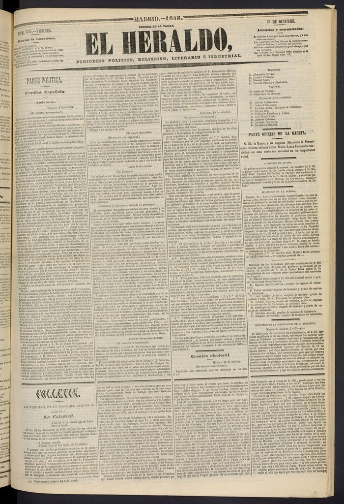 Miniatura de El heraldo, periódico de la tarde del 13 de octubre de 1843