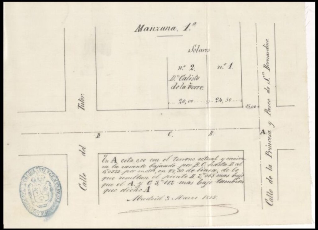 Miniatura de D. Calixto de la Torre y Peñalva, para construir de nueva planta en el barrio de la Moncloa con fachada al Paseo de los Areneros.