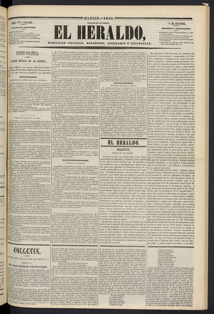 Miniatura de El heraldo, periódico de la tarde del 14 de octubre de 1843