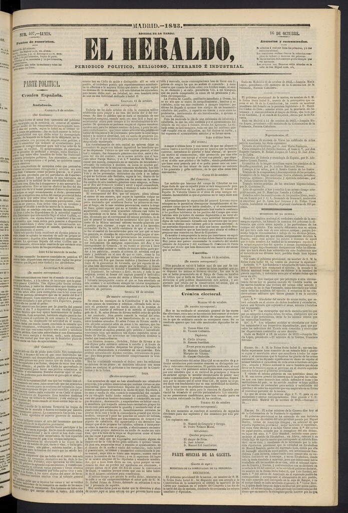 Miniatura de El heraldo, periódico de la tarde del 16 de octubre de 1843