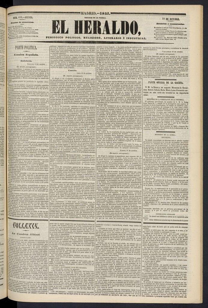 Miniatura de El heraldo, periódico de la tarde del 19 de octubre de 1843