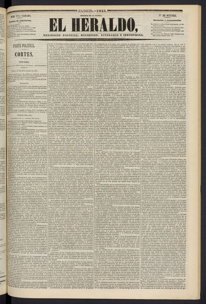 Miniatura de El heraldo, periódico de la tarde del 21 de octubre de 1843