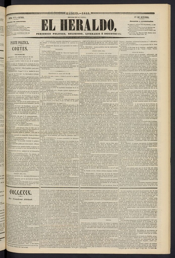 Miniatura de El heraldo, periódico de la tarde del 23 de octubre de 1843
