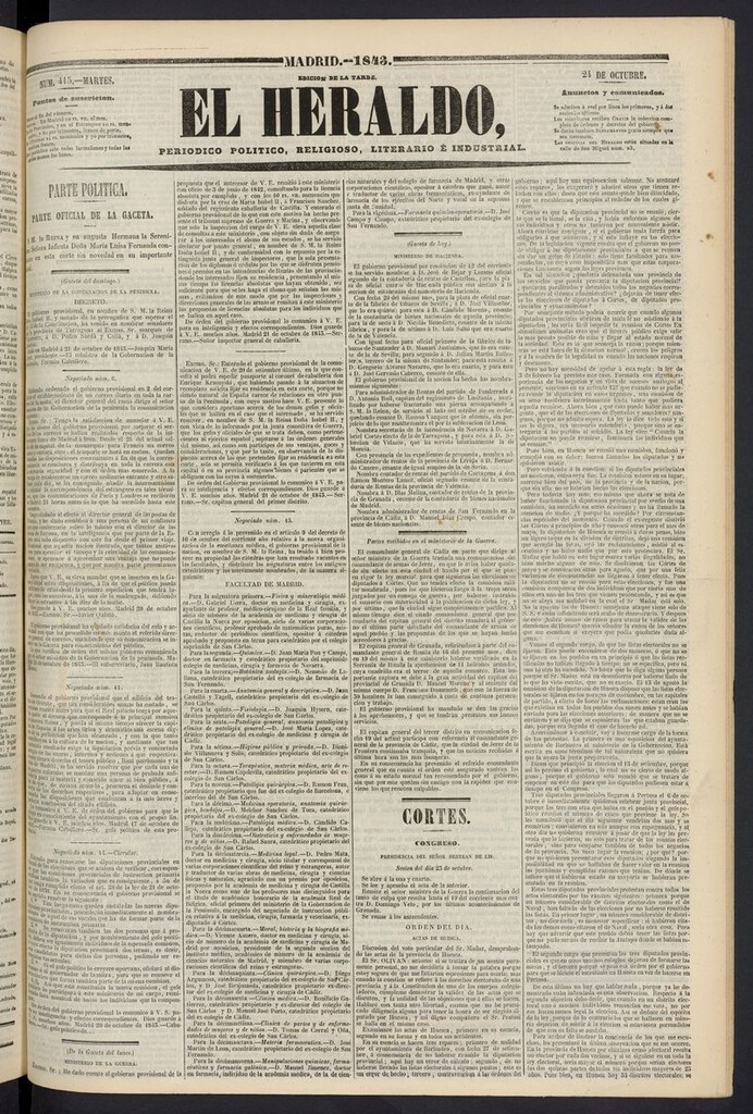 Miniatura de El heraldo, periódico de la tarde del 24 de octubre de 1843