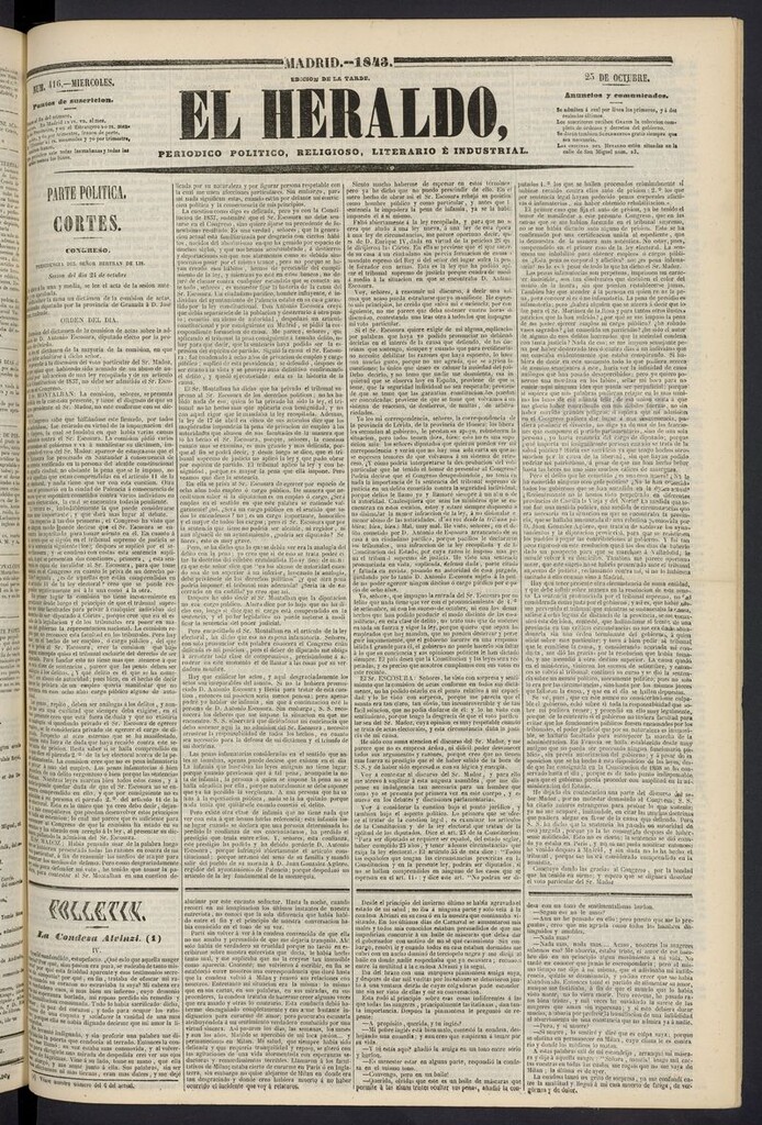 Miniatura de El heraldo, periódico de la tarde del 25 de octubre de 1843