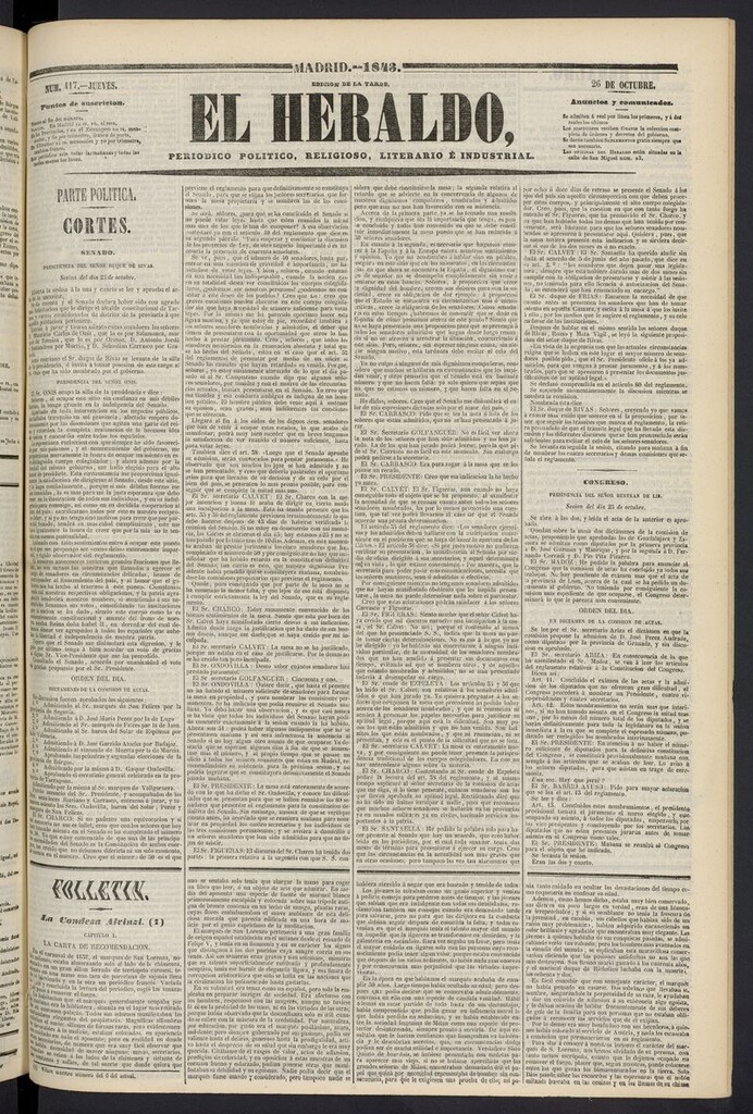 Miniatura de El heraldo, periódico de la tarde del 26 de octubre de 1843
