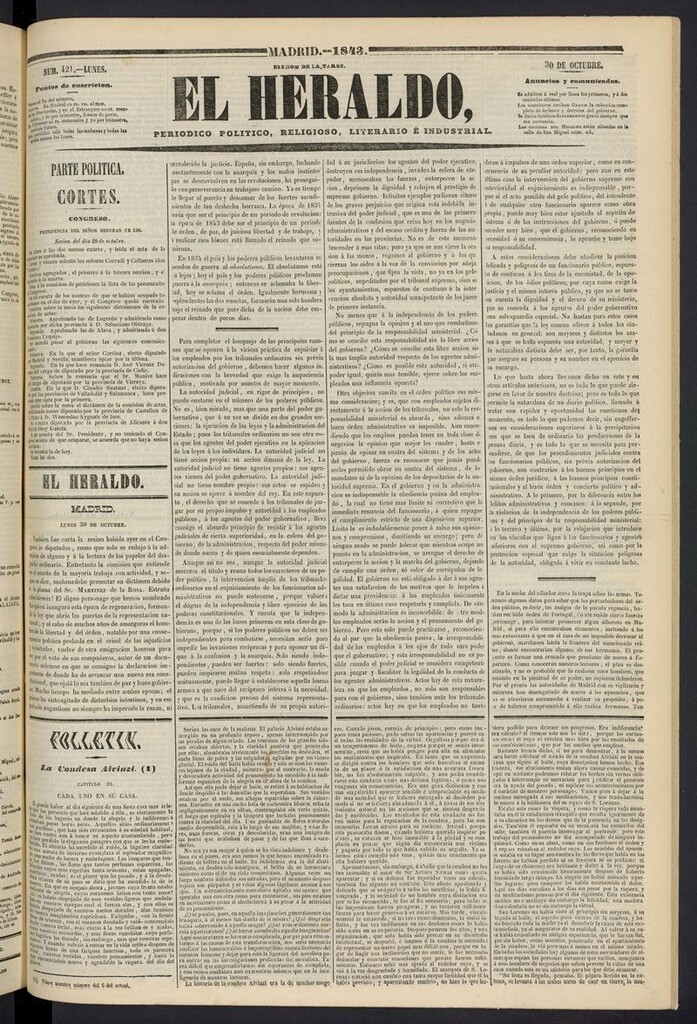 Miniatura de El heraldo, periódico de la tarde del 30 de octubre de 1843