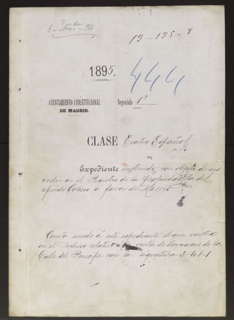 Miniatura de Registro de la propiedad referido Coliseo a favor de Madrid.