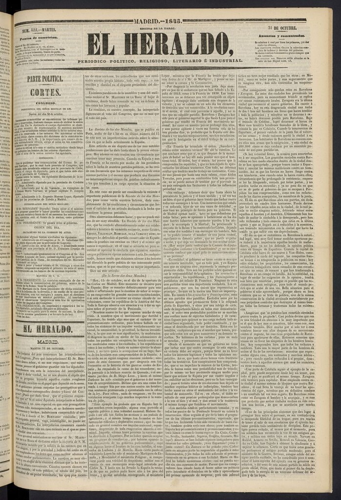 Miniatura de El heraldo, periódico de la tarde del 31 de octubre de 1843
