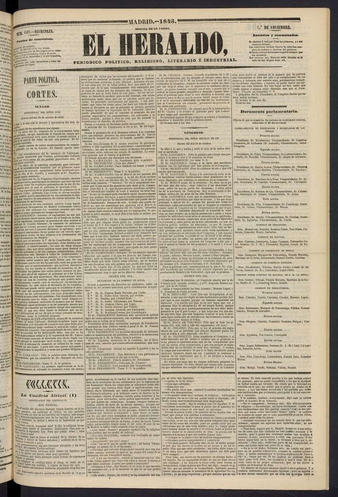 Miniatura de El heraldo, periódico de la tarde del 1 de noviembre de 1843
