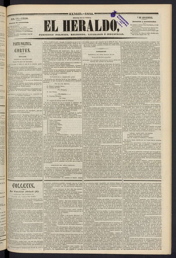 Miniatura de El heraldo, periódico de la tarde del 4 de noviembre de 1843