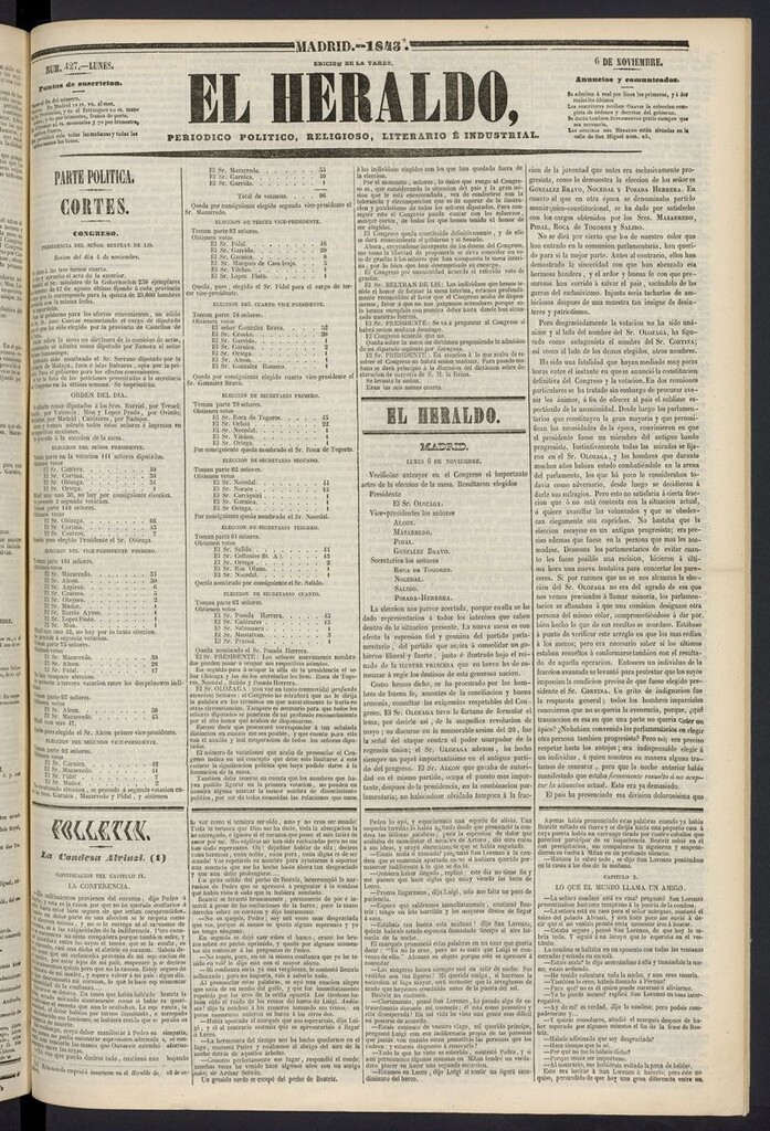 Miniatura de El heraldo, periódico de la tarde del 6 de noviembre de 1843