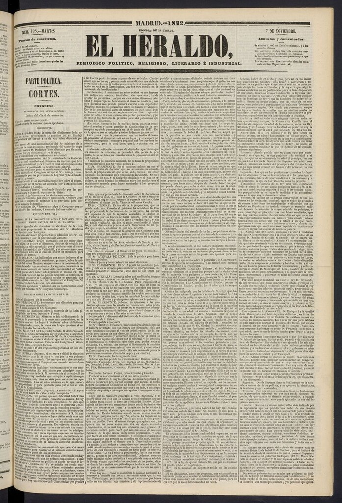 Miniatura de El heraldo, periódico de la tarde del 7 de noviembre de 1843