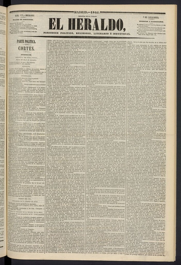 Miniatura de El heraldo, periódico de la tarde del 8 de noviembre de 1843