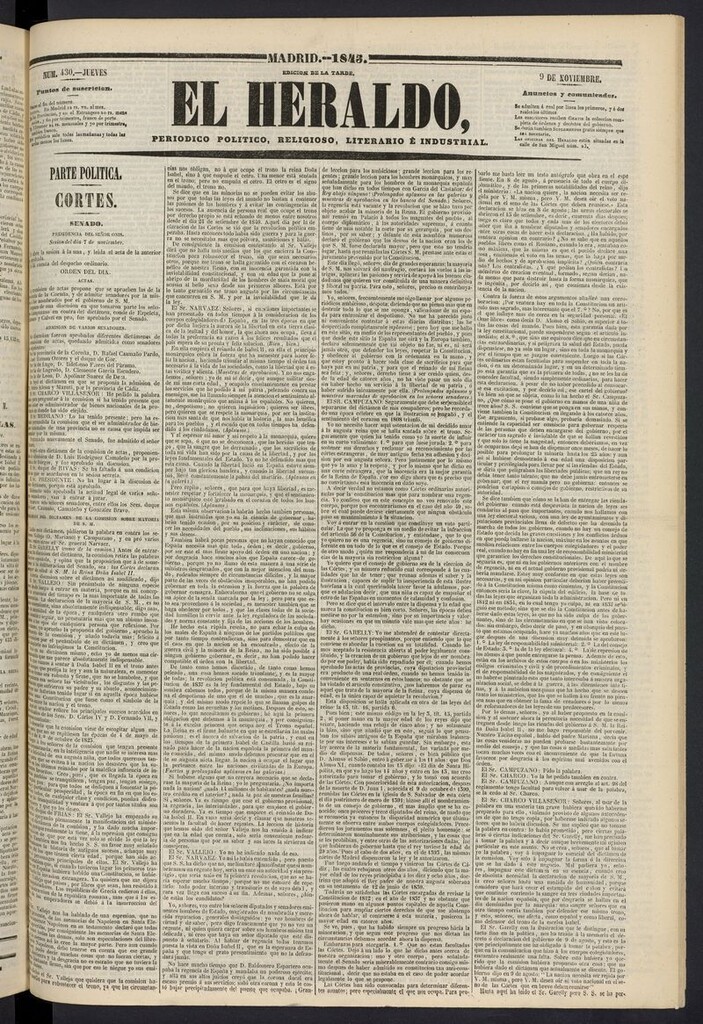 Miniatura de El heraldo, periódico de la tarde del 9 de noviembre de 1843