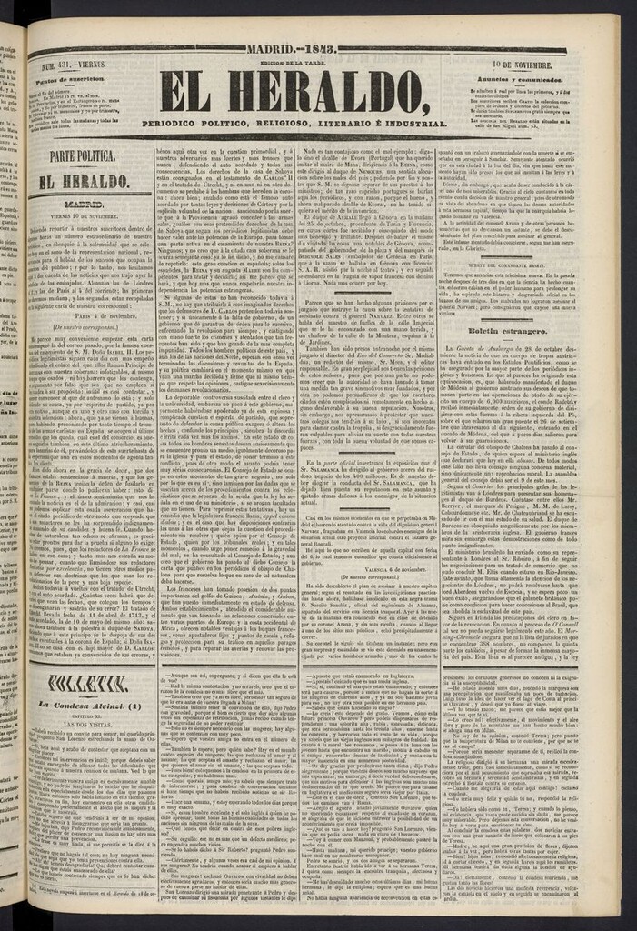 Miniatura de El heraldo, periódico de la tarde del 10 de noviembre de 1843