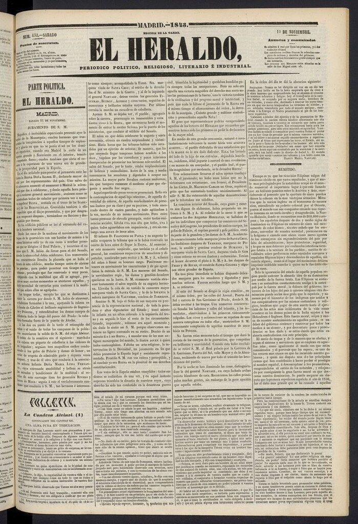Miniatura de El heraldo, periódico de la tarde del 11 de noviembre de 1843