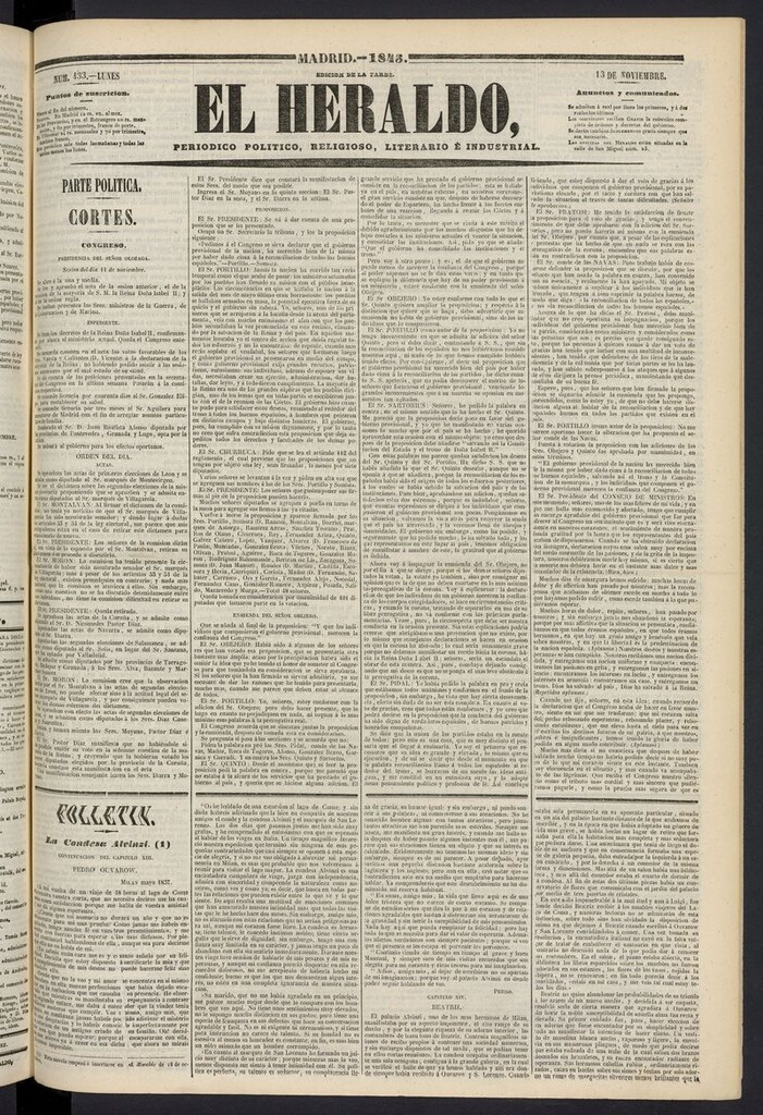 Miniatura de El heraldo, periódico de la tarde del 13 de noviembre de 1843