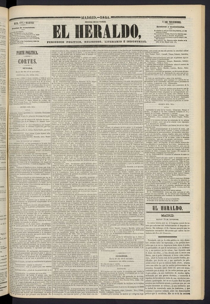 Miniatura de El heraldo, periódico de la tarde del 14 de noviembre de 1843