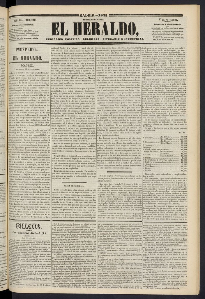Miniatura de El heraldo, periódico de la tarde del 15 de noviembre de 1843