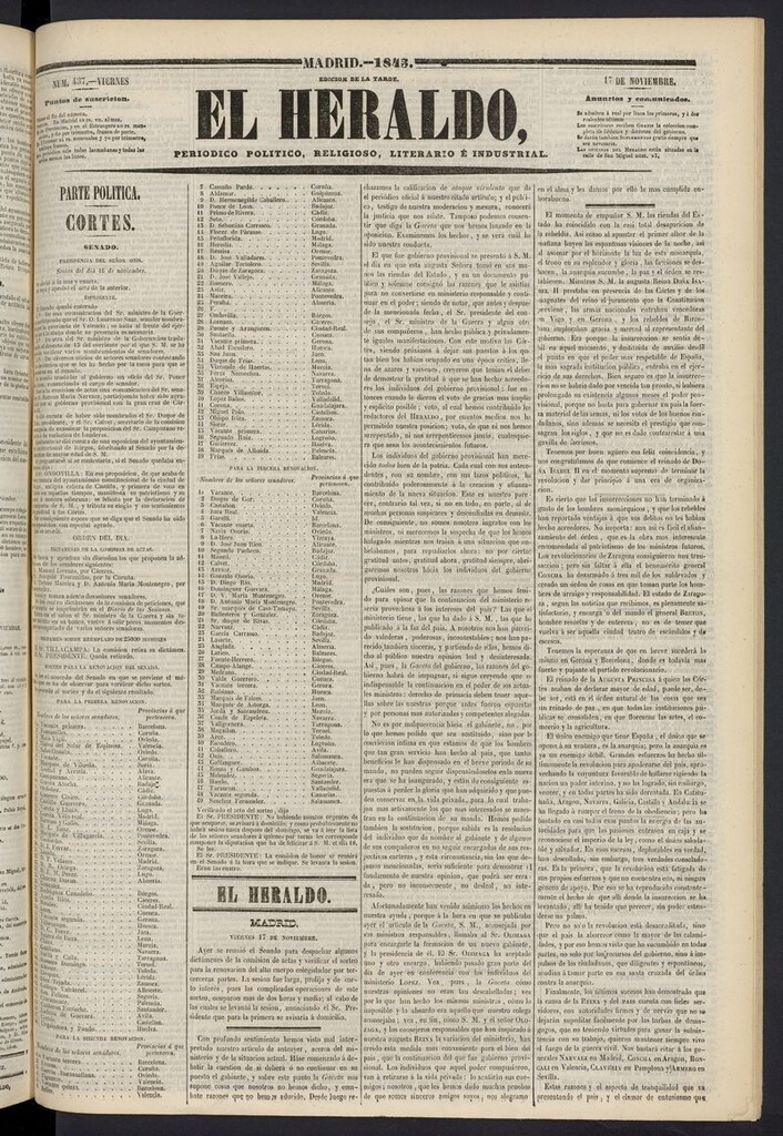 Miniatura de El heraldo, periódico de la tarde del 17 de noviembre de 1843