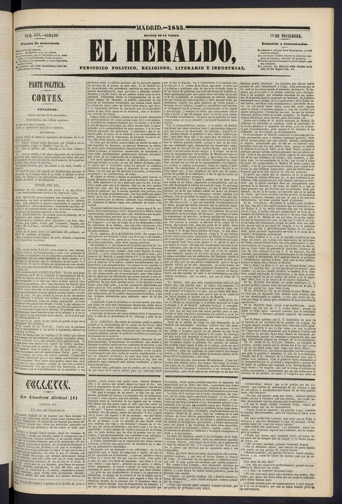 Miniatura de El heraldo, periódico de la tarde del 18 de noviembre de 1843
