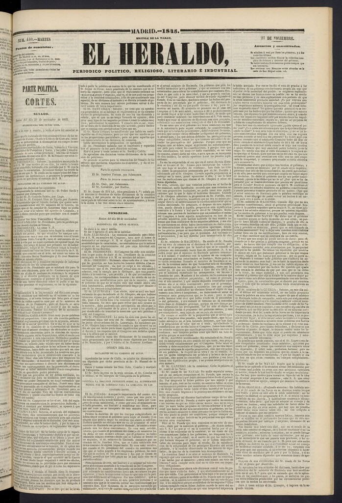 Miniatura de El heraldo, periódico de la tarde del 21 de noviembre de 1843