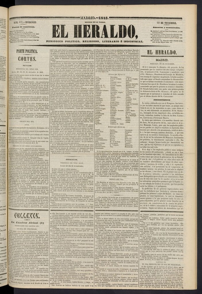 Miniatura de El heraldo, periódico de la tarde del 22 de noviembre de 1843