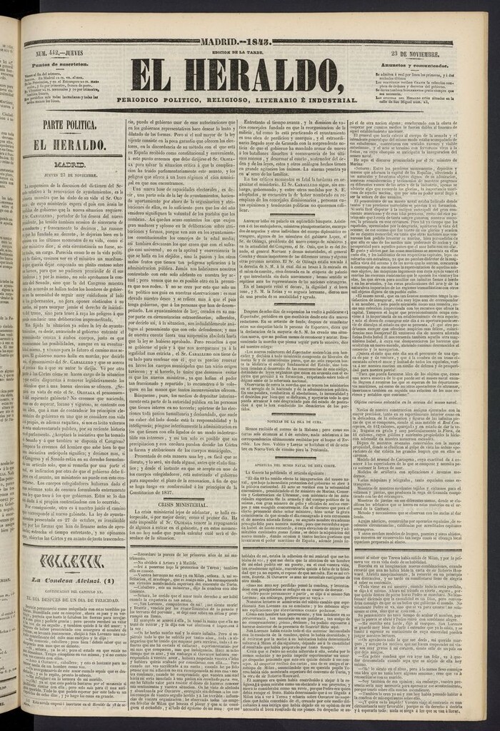 Miniatura de El heraldo, periódico de la tarde del 23 de noviembre de 1843