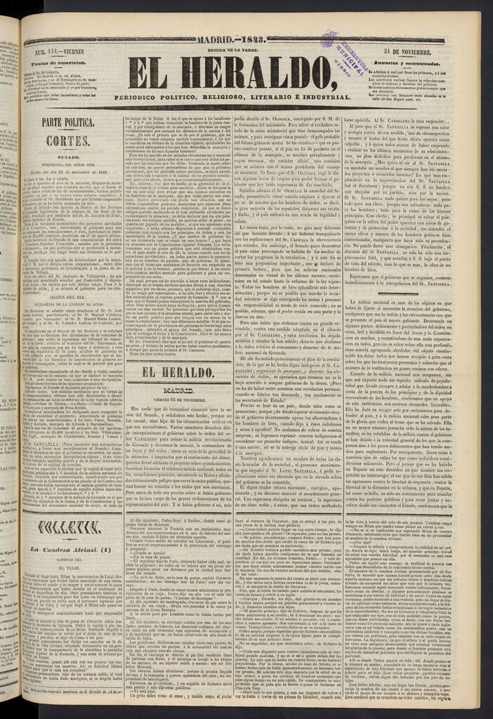 Miniatura de El heraldo, periódico de la tarde del 24 de noviembre de 1843