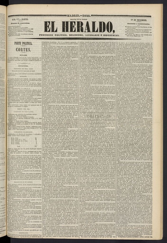 Miniatura de El heraldo, periódico de la tarde del 28 de noviembre de 1843