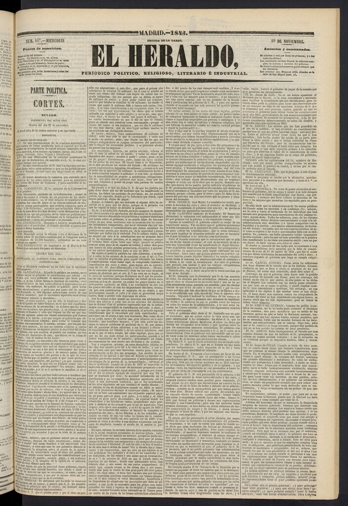 Miniatura de El heraldo, periódico de la tarde del 29 de noviembre de 1843