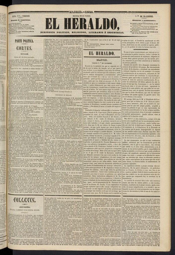 Miniatura de El heraldo, periódico de la tarde del 1 de diciembre de 1843