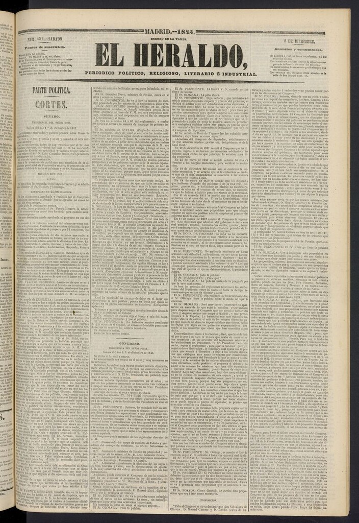Miniatura de El heraldo, periódico de la tarde del 2 de diciembre de 1843