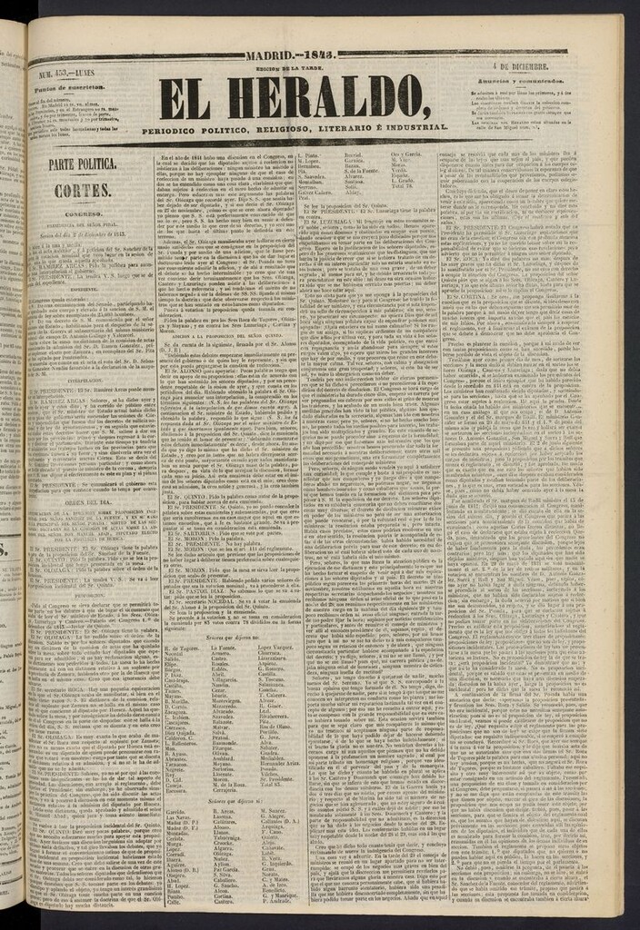 Miniatura de El heraldo, periódico de la tarde del 4 de diciembre de 1843