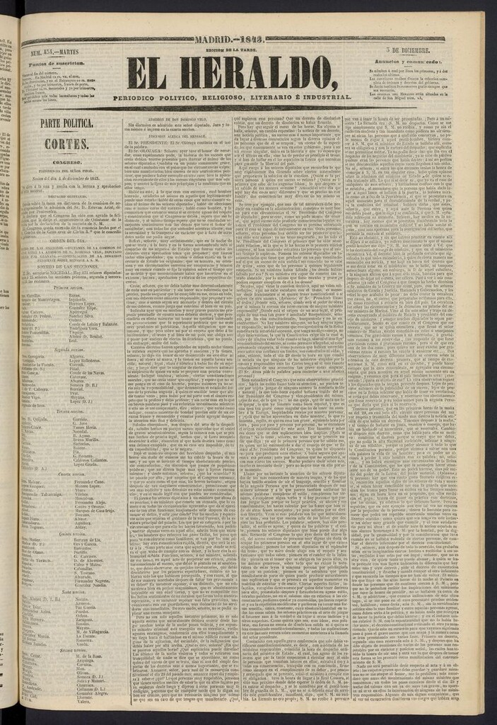 Miniatura de El heraldo, periódico de la tarde del 5 de diciembre de 1843
