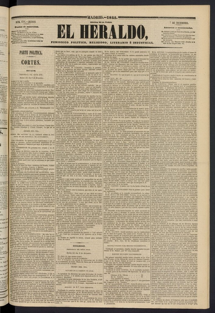 Miniatura de El heraldo, periódico de la tarde del 7 de diciembre de 1843