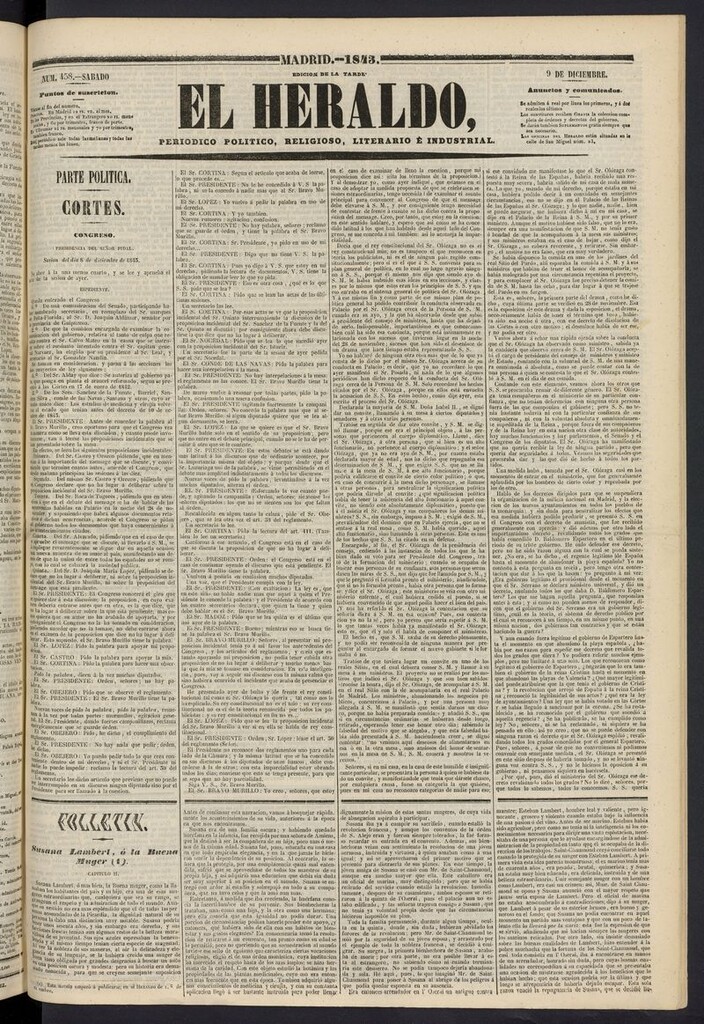 Miniatura de El heraldo, periódico de la tarde del 9 de diciembre de 1843