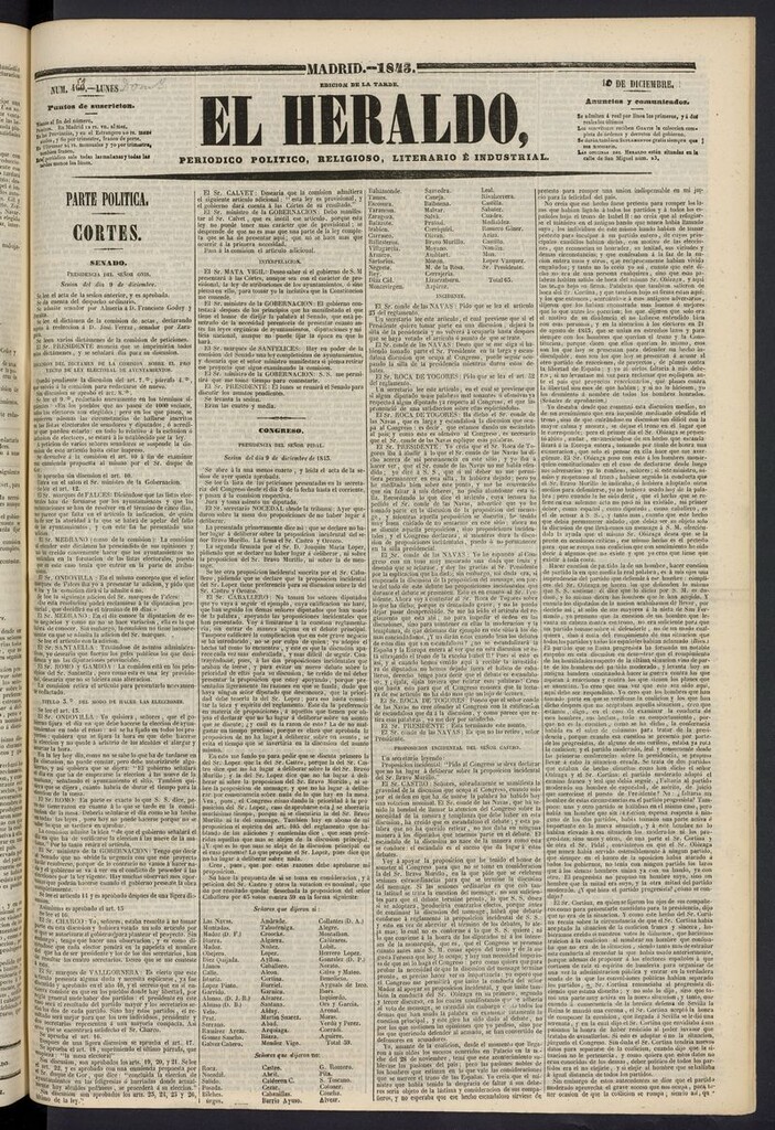 Miniatura de El heraldo, periódico de la tarde del 10 de diciembre de 1843