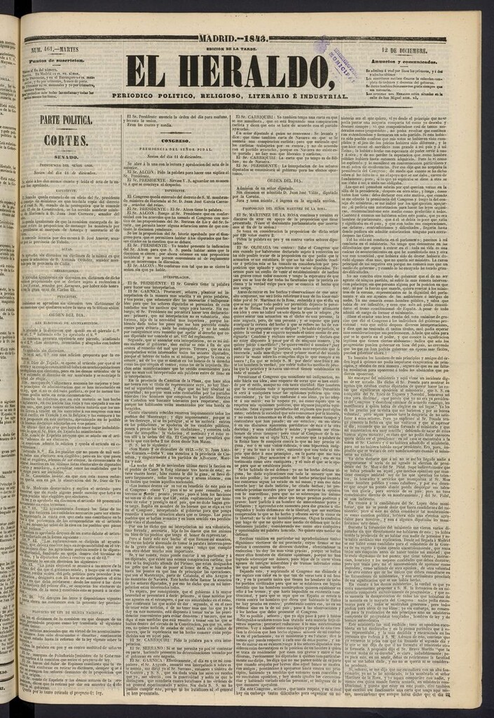 Miniatura de El heraldo, periódico de la tarde del 12 de diciembre de 1843