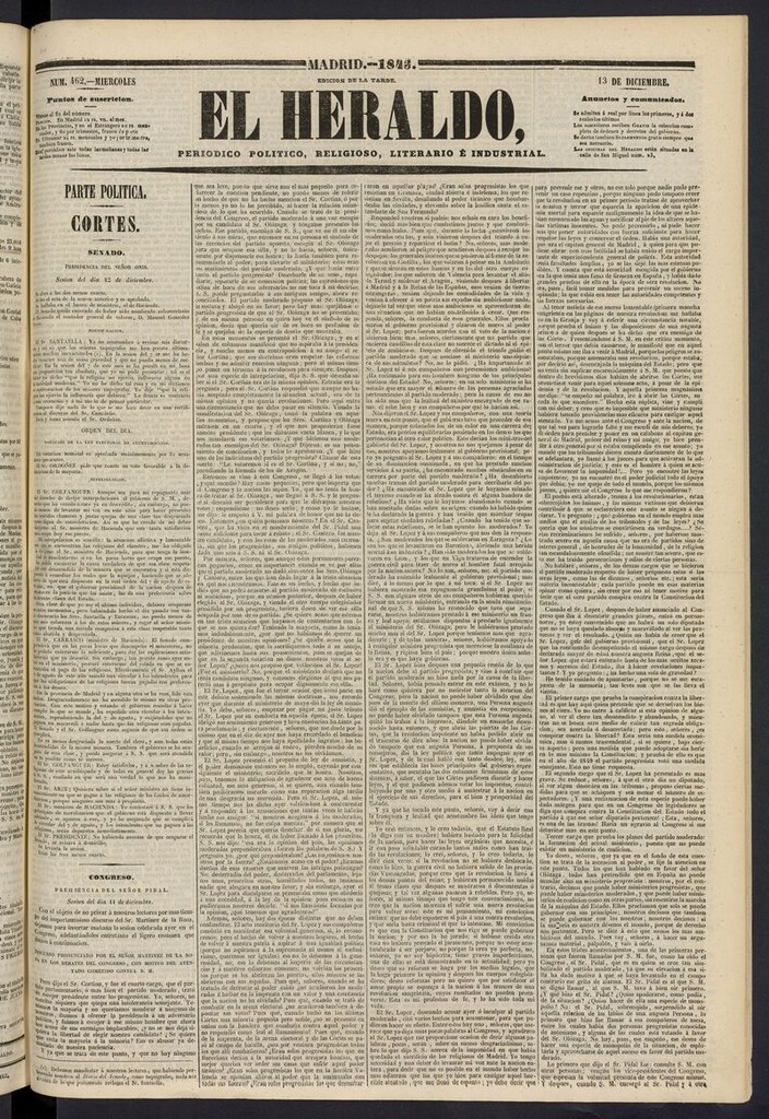 Miniatura de El heraldo, periódico de la tarde del 13 de diciembre de 1843