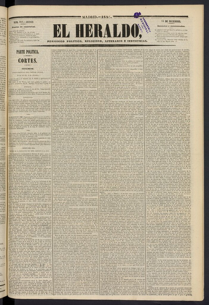 Miniatura de El heraldo, periódico de la tarde del 14 de diciembre de 1843