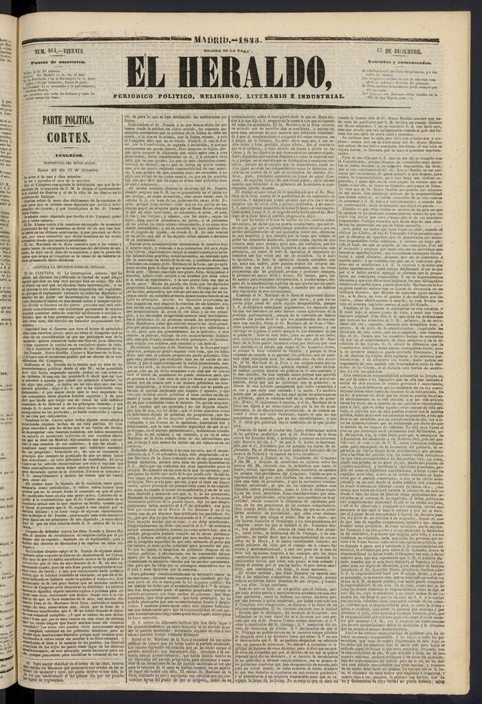 Miniatura de El heraldo, periódico de la tarde del 15 de diciembre de 1843