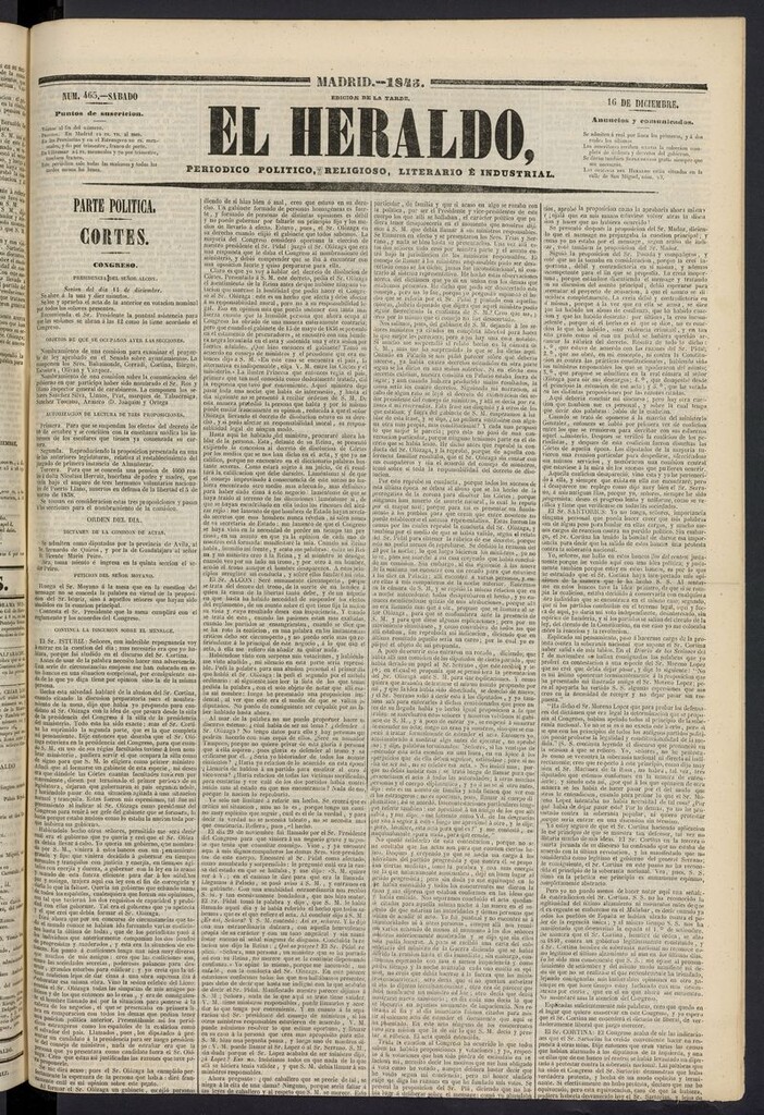 Miniatura de El heraldo, periódico de la tarde del 16 de diciembre de 1843
